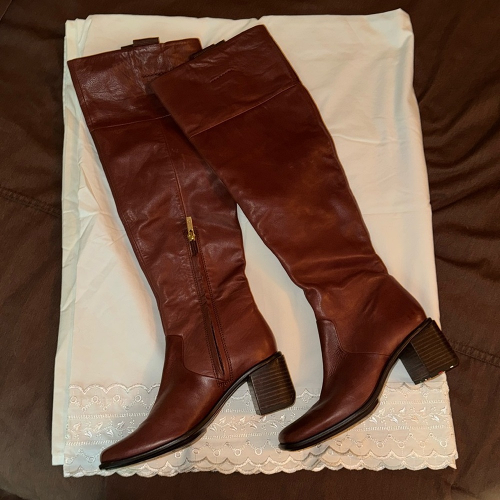Over The Knees Hazelnut Rounded Square Toe Boots … - image 2